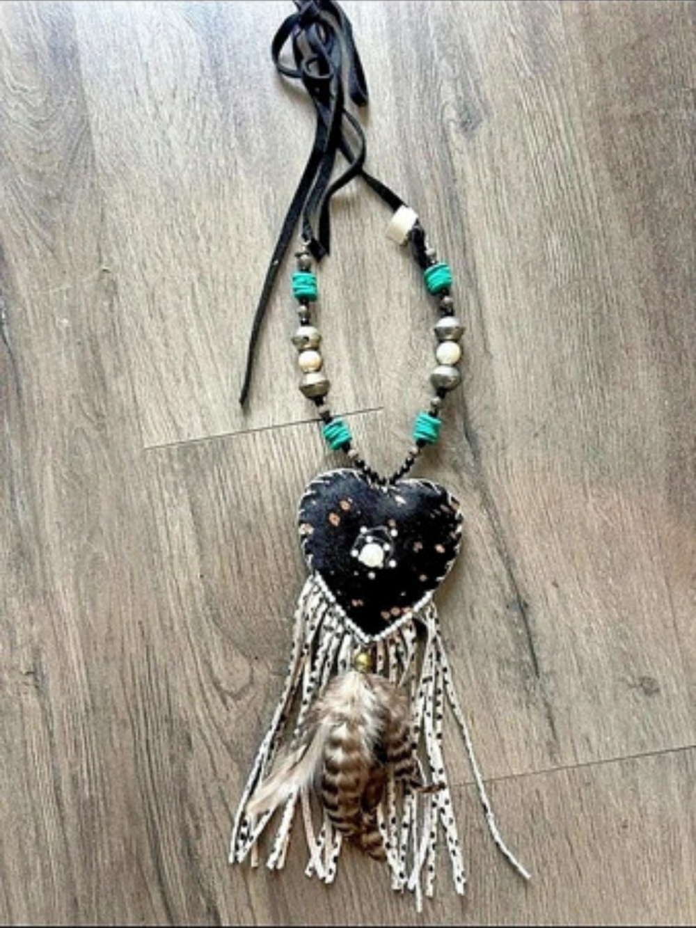 Black Heart Feather Beaded Statement Necklace